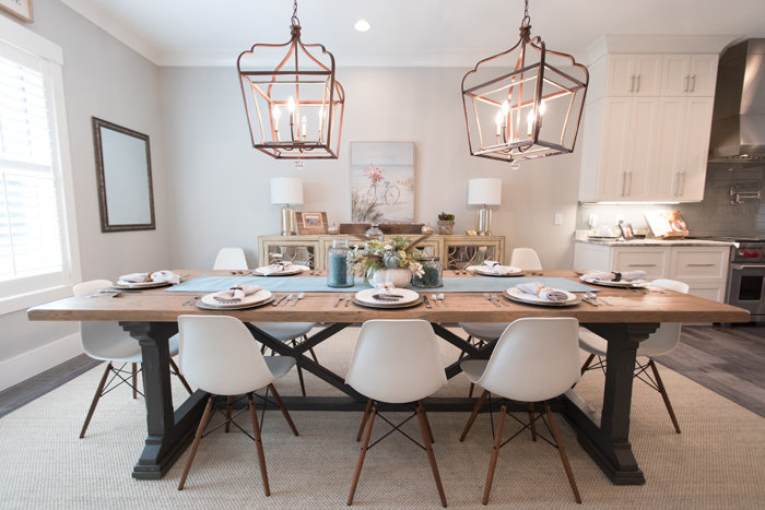 Custom Dinning Room Table, Bronze Light fixture, Herman Miller Eames Furniture 